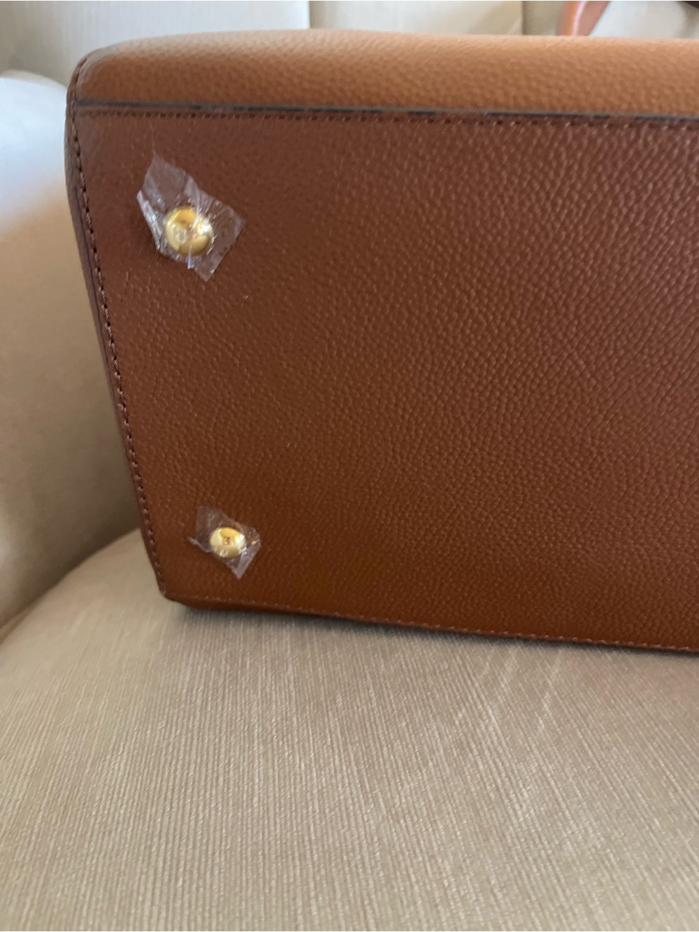 DeMellier Tan-Brown Leather Top-Handle Satchel with Gold Hardware - Picture 14 of 15